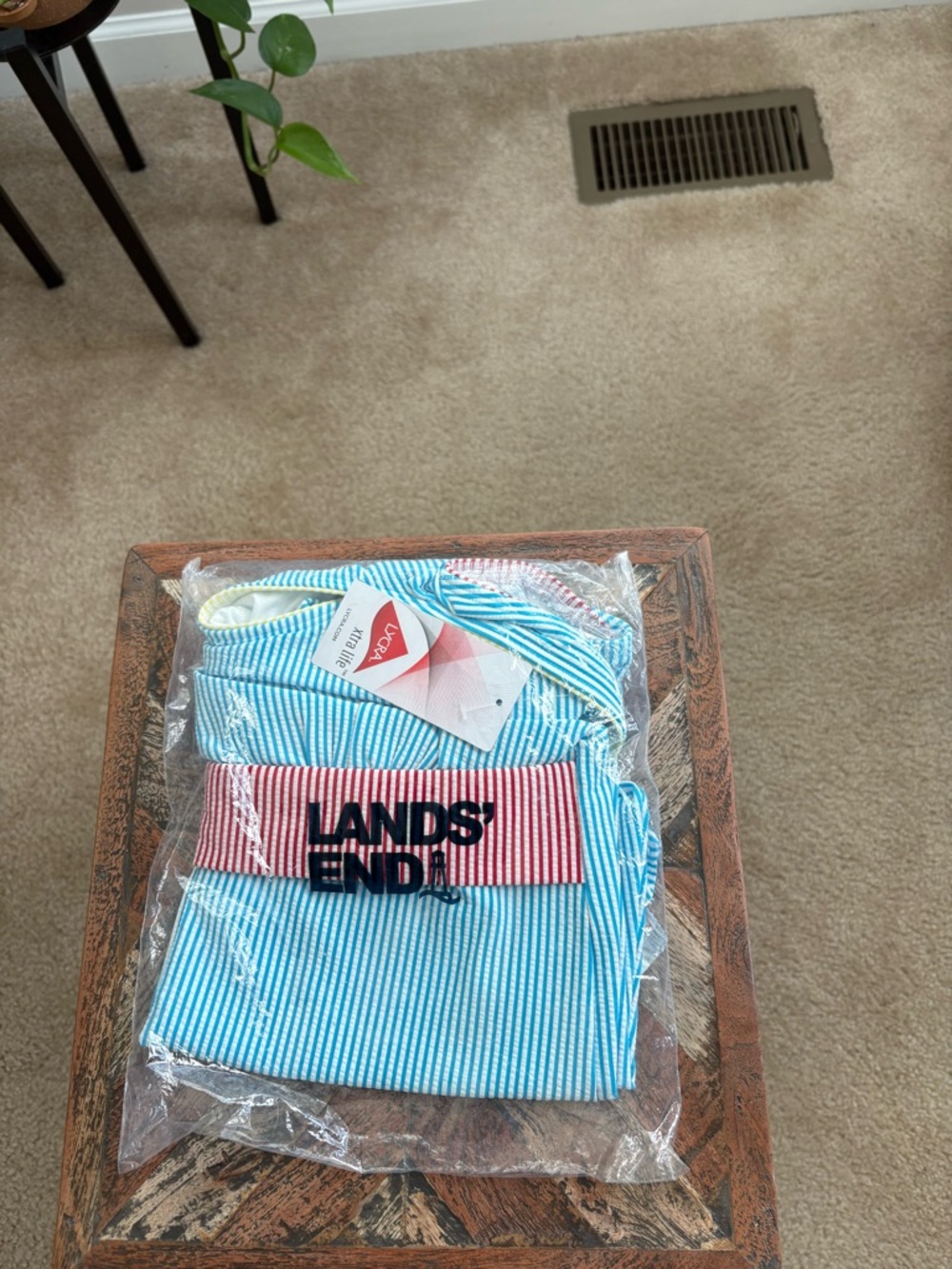 Lands End Tur/Red/Pin Stripe Tankini Top & Tummy Control Swim Skirt Size 8 - Picture 4 of 5